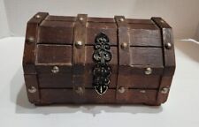Wood Treasure Chest Style Box Vintage Jewelry Red Lined Gothic Medieval picture
