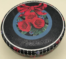 Vintage Nobel Hall Tin Roses Dots Ribbon Lace Feminine Round Tin Trinket Box picture