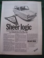 SHEER LOGIC RELIANT REGAL RBF 707J NUMBER PLATE 1971 ADVERT A4 FILE 4 picture