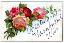 Hammond Wisconsin WI Postcard Greetings Embossed Flowers Leave c1910s Vintage picture