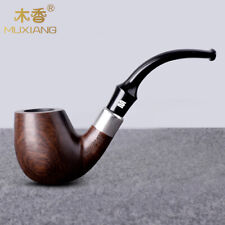 MUXIANG Ebony Wooden Tobacco Pipe Handmade Bent Curved Stem With Decoration Ring picture