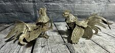 Vtg Pair  Metal Brass Brass Fighting Cocks Roosters  Figurines Statues MCM picture
