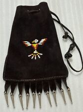 Vintage Native American Medicine Bag Satchel Suede Leather Beaded Wristlet Brown picture