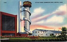 Groton Connecticut Diving Tower Submarine Base Tower Military Linen Postcard picture