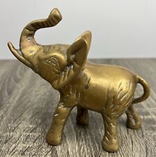 VTG Solid Brass Trunk Up African Elephant  Decorative Animal Sculpture 5” x 5” picture