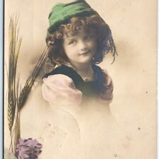 c1910s Beautiful Little Girl RPPC Hand Colored Germany Cute Photo Postcard A96 picture