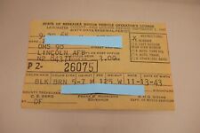 Vintage Nebraska Driver's License Obsolete DMV Card 1965 picture