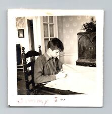 1940s Boy Studying - Vintage B&W Photo - ‘Jimmy Jr.’ - 2 3/8