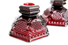 AVON WHEATON GLASS Cape Cod Ruby Red Taper Candleholder Pair VINTAGE picture