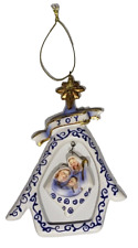 Beautiful Nativity Christmas Tree Ornament Joy Ceramic Cobalt Blue Gold Hanging picture