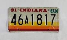 Vintage 1981 Indiana License Plate Red Orange Yellow Stripes 46A1817 Man Cave picture