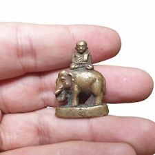 Brass Phra LP Ngern Ride Elephant Money Figure Thai Amulet Property Talisman picture