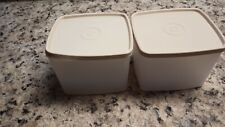 Tupperware Vintage Lot 2 Rectangle Food Storage Stackable Containers Beige Lids picture