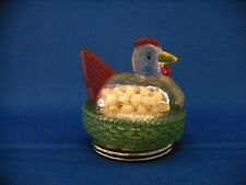VINTAGE GLASS & TIN CHICKEN ON ROUND BASE #2 CANDY CONTAINER TOY CIRCA 1922 picture