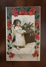 Vintage Merry Christmas Postcard Child with Large Gift & Umbrella H77 picture