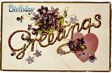 Antique Postcard PMK 1910 Verlag Ottmar Zieher Germany BIRTHDAY GREETINGS Violet picture