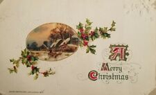 ANTIQUE EMBOSSED Snowflake CHRISTMAS Postcard (JOHN WINSCH) Holly 1913 PR picture