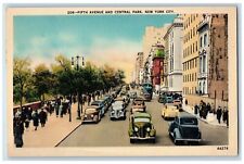 New York City NY Postcard Fifth Avenue And Central Park Car Lined Trees Street picture