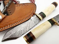 RARE SHARP BLADE HUNTING BOWIE KNIFE BRASS & CAMEL BONE GRIP & SHEATH picture
