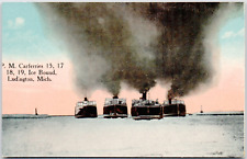 Ludington Michigan Peter Marquette Car Ferries Ship Ice Bound Vintage Postcard picture