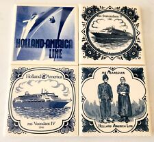 Vintage Holland America Delft Ceramic & Cork-Backed Tile Coasters -Set of 4 READ picture