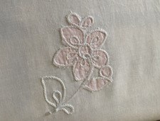Vintage Embroidered with Pink Applique Flowers & Scalloped Edges Table Topper picture