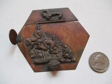 Vintage Copper & Brass Hinged Box Lid - Man on Horse... picture