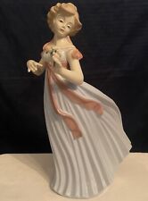 Vintage Tengra Large 15” Porcelain Lady Figurine Single Rose Flowing Gown Spain picture