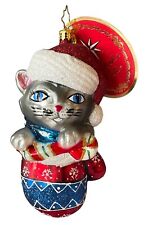 Christopher Radko Smitten in a Mitten Kitten Glass Ornament Christmas Cat NWT picture