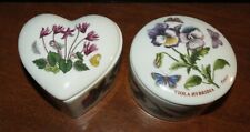 2 Portmeiron Botanic Floral Treasure Boxes - round & heart shaped NEW w/labels picture