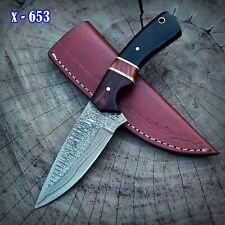 9” Handmade Damascus Hunting Tactical Fixed Blade Knife Wood & Bull Horn Handle picture