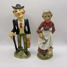 Vintage Sonsco Japan 8.5” Old Man & 7.5” Old Lady Ceramic Figurines MCM picture
