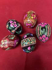 Vintage Handpainted Ukrainian Easter Eggs Wooden Set Of 5 picture
