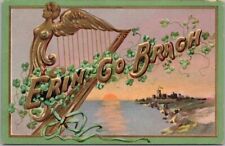1909 ST. PATRICK'S DAY Embossed Postcard ERIN GO BRAGH Gold Harp / Castle View picture