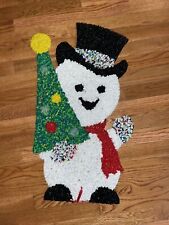 27” Melted Plastic Popcorn Christmas Snowman Vintage Window Decor Tall *RaRe* picture
