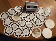 Vintage GAF Red and White View-Master Viewer with Blue Lever and 13 slide wheels picture