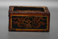 Wonderful Real Tibet Tibetan Vintage Old Buddhist Painted Skull Wood Jewelry Box picture