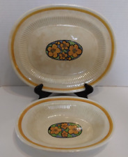 Antique Ridgways Hand Painted Bedford Ware Serving Platter and Bowl Set Flowers picture