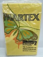Vintage MARTEX 2 Pillowcases NIP Yellow BUTTERFLY FABRIC no iron USA Standard picture