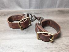 Vintage Western Cowboy Leather Horse Hobbles Iron Chains, Brass Buckles, Copper picture