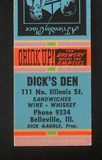 1940s Dick's Den Sandwiches Wine Whiskey Dick Gamble Phone 9334 Belleville IL picture