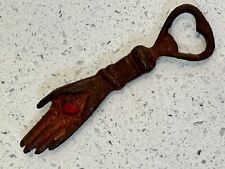 Vintage Antique Style Heart in Ladies Hand Odd Fellows Bottle Opener -Cast Iron picture