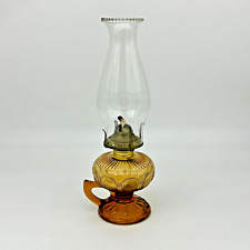Antique Imperial Amber Glass Zipper Loop Finger Lamp COMPLETE Burner Shade Wick picture