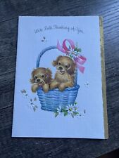 VINTAGE RUST CRAFT WERE BOTH THINKING OF YOU PUPPIES BASKET GREETING CARD picture