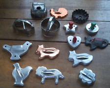 Lot of 15 Vtg Antique Metal Cookie Cutters: Wood & METAL HANDLES- L@@K picture