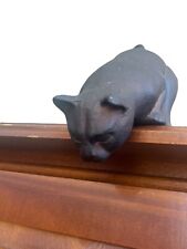 Vintage Metal Black Cat Shelf Sitter Window Ledge Mantel Stalking Kitty Lover picture