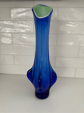 Vintage 1960’s Italian Archimede Seguso Vase Cobalt Blue 16.5” Tall picture