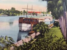 C 1930s Miami River View form 17th Avenue Bridge Florida Boats Palms Postcard  picture