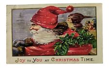 Santa Claus Christmas Postcard Dashing through Snow w/Elf & Pack L5 picture