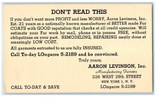 c1950's Fur Coat Manufacturer Remodeling Aaron Levinson Inc NY Postal Card picture